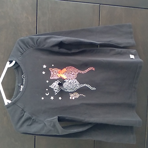 Deux par deux black girls size 6 long sleeve t-shirt with adorable cat design - Picture 1 of 6